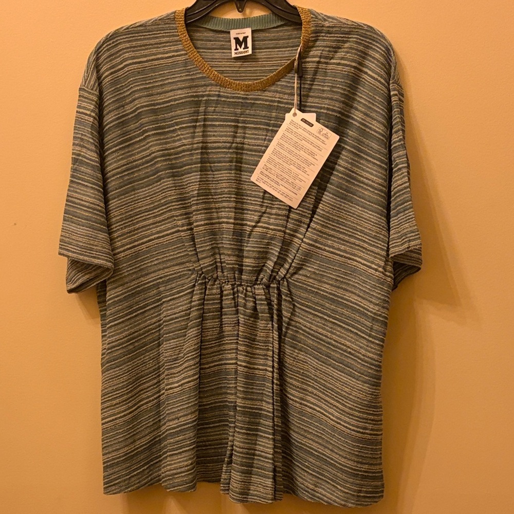 Missoni Striped Knit Top in Green and Metallic Gold - NEW